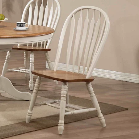 Arrow Back Solid Oak Side Chair with White Trim